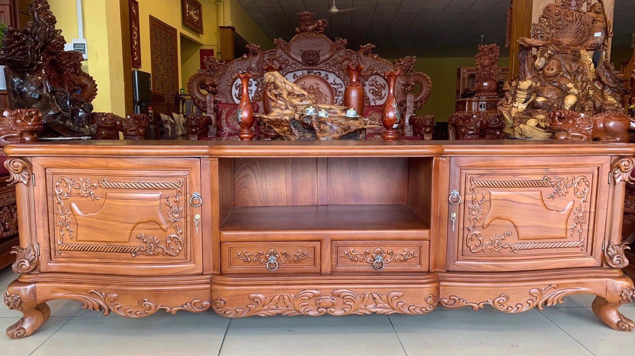 Kệ tivi luois hoa hồng gỗ hương