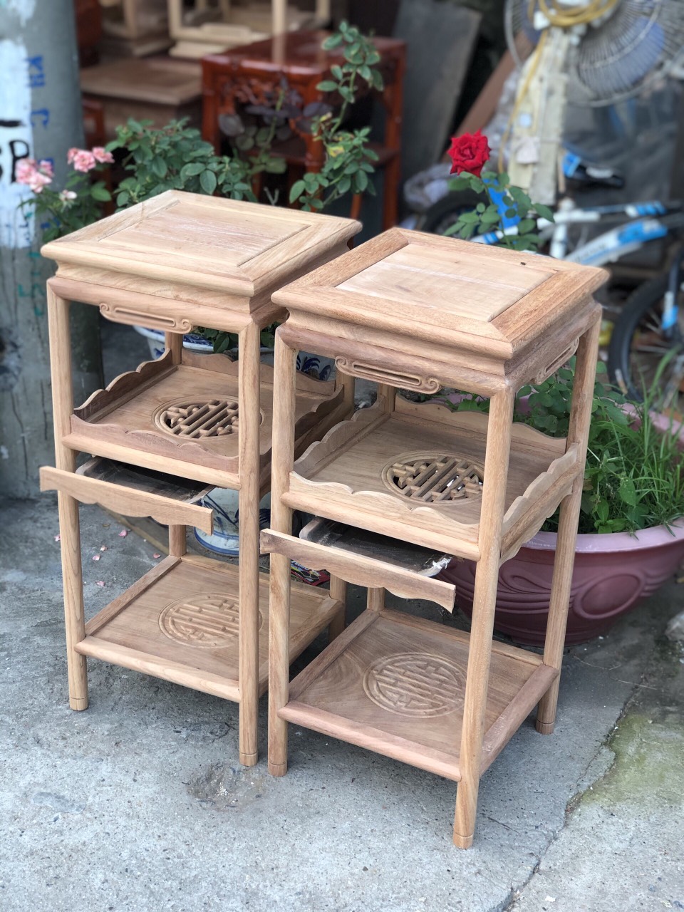 Đôn vuông trạm chữ thọ 2 tầng