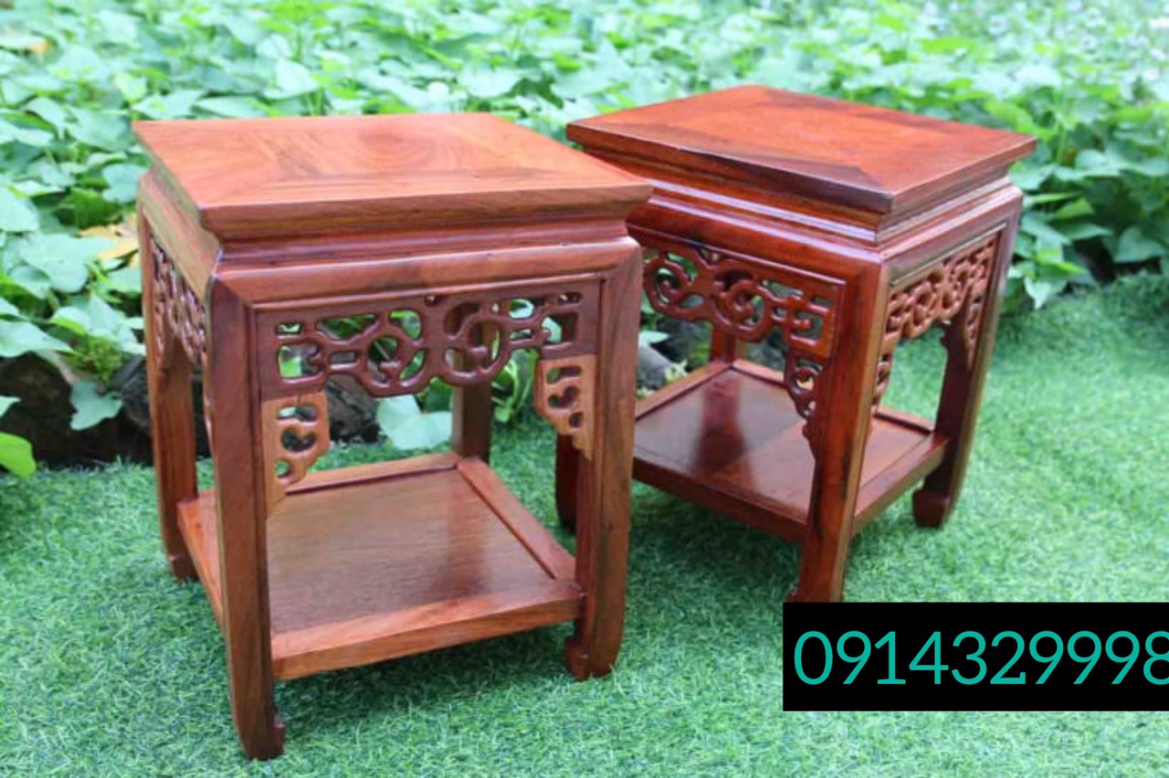 Đôn vuông chạm triện gỗ hương