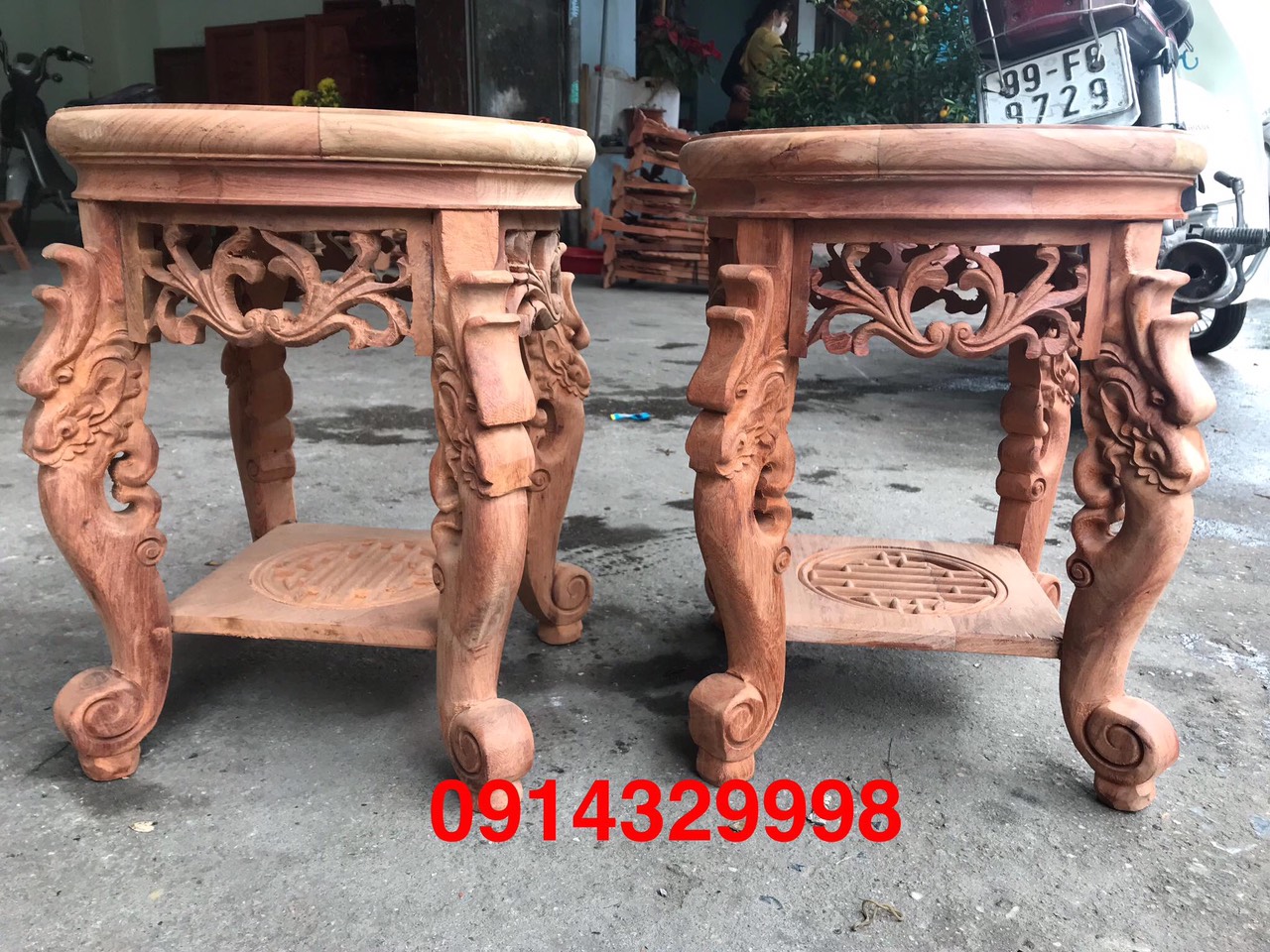 Đôn tròn gỗ hương ta trạm rồng