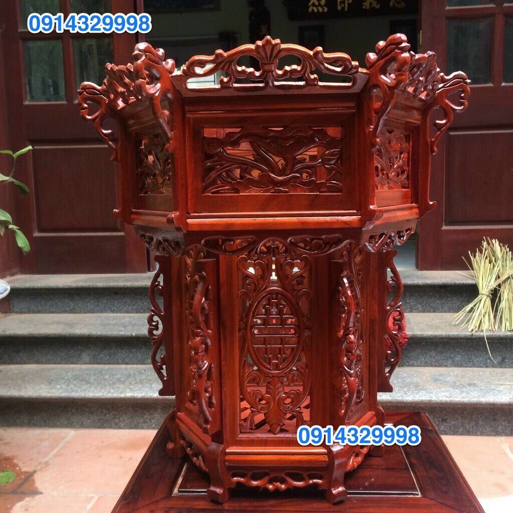 Đèn lồng gỗ hương chạm chữ Thọ