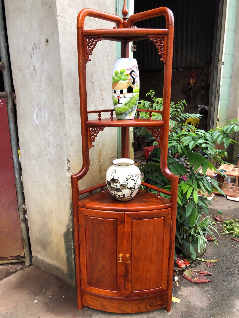 Kệ góc gỗ hương ta mẫu 3